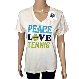 Life is Good Peace Love Tennis Cream Short Sleeve Tee Shirt XL